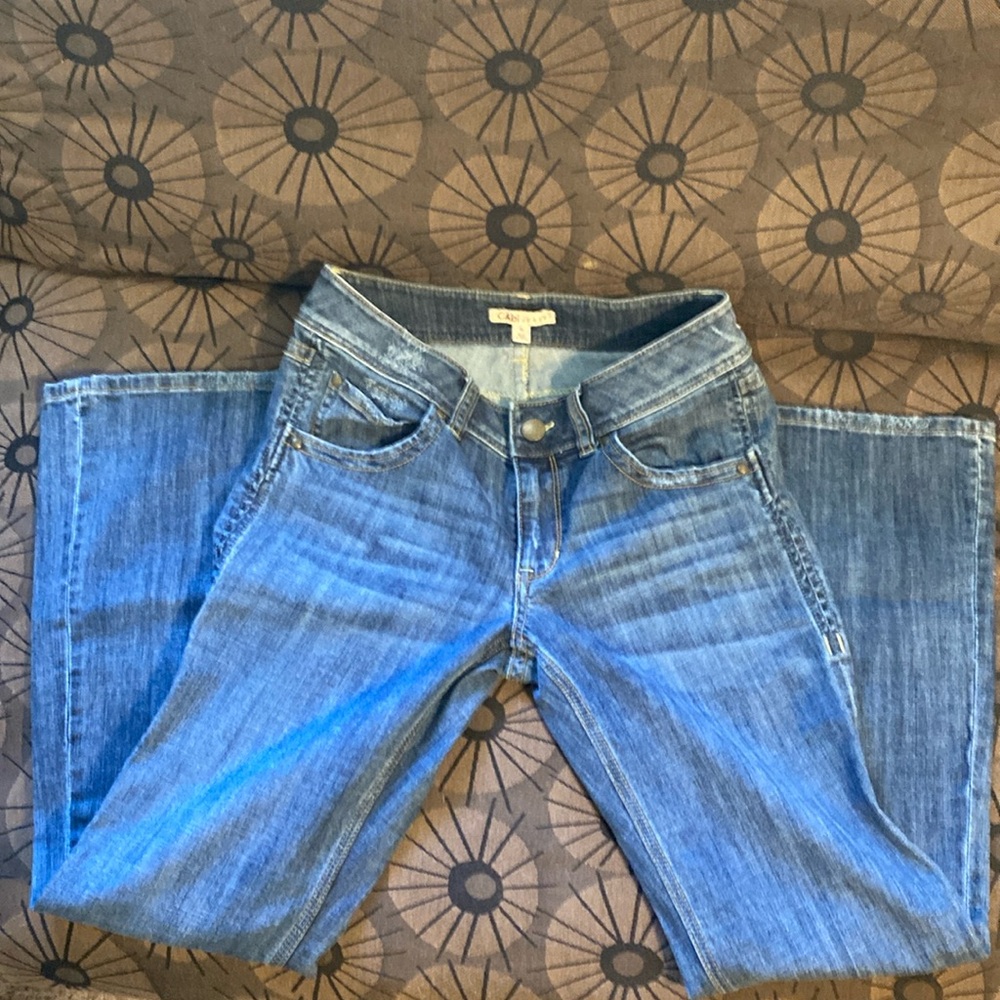 CAbi Distressed Boot Cut Denim Jeans Style #876R Size 6